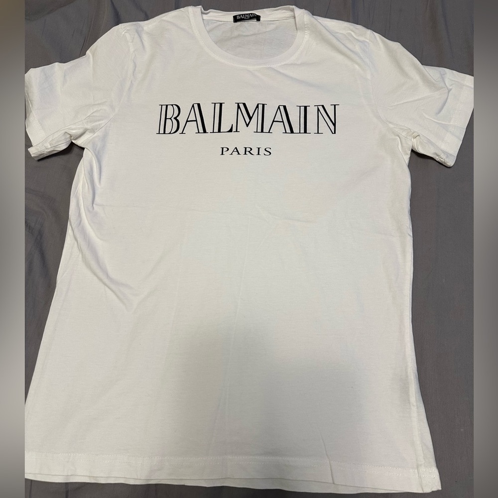 Balmain White Tee with Black Logo